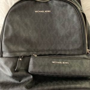 Black leather Micheal Kors backpack w pencil case